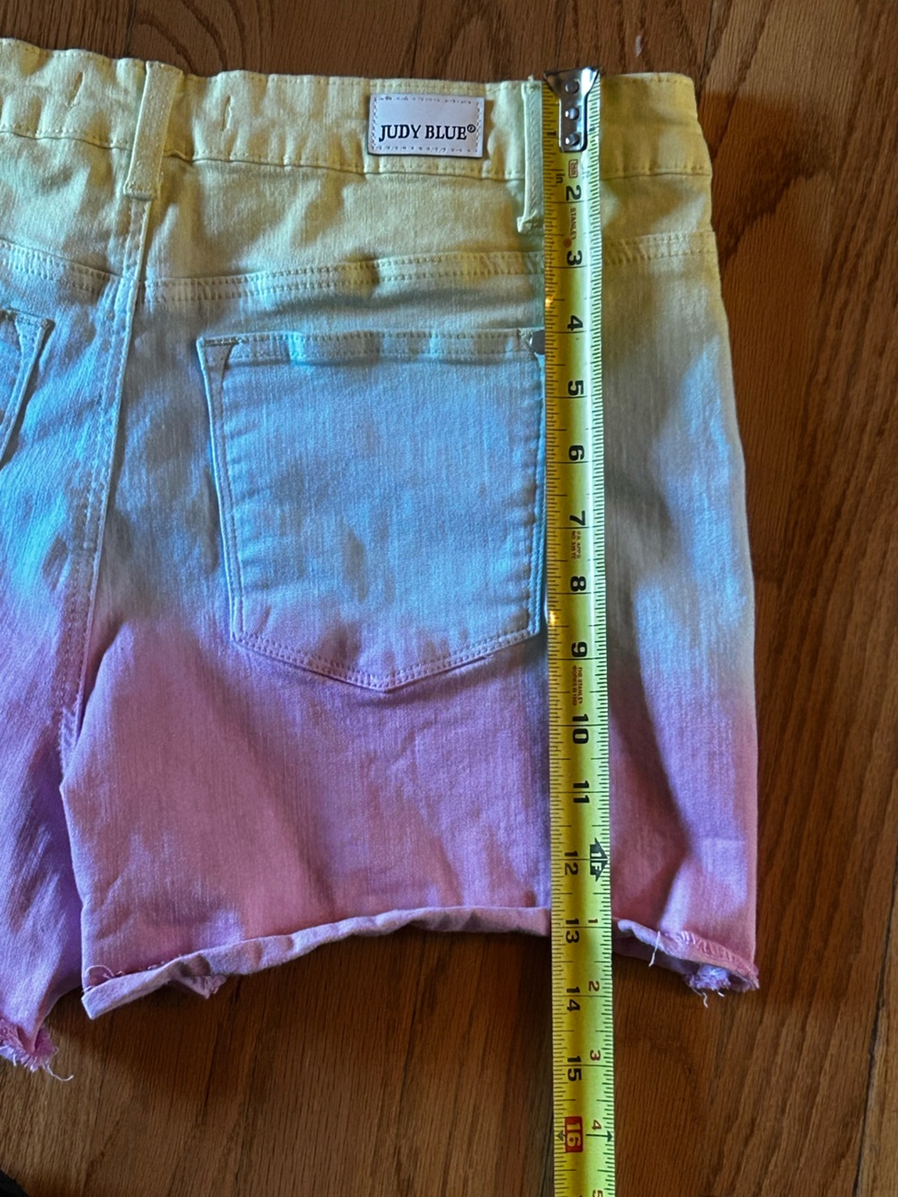 Judy Blue XL Pastel Ombre Denim Shorts Raw Frayed Hem Stretch Rainbow Summer - Picture 7 of 7